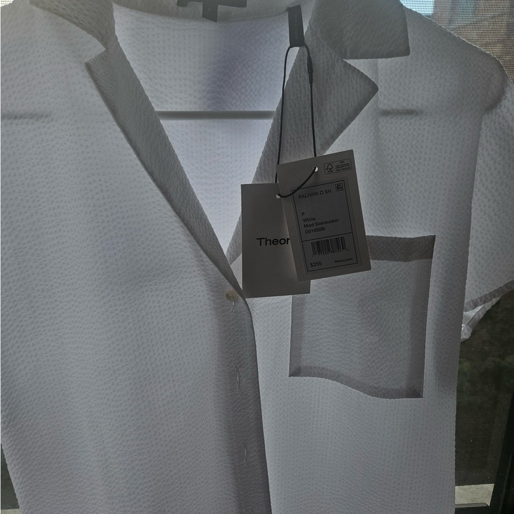 Theory Crisp White Textured Blouse